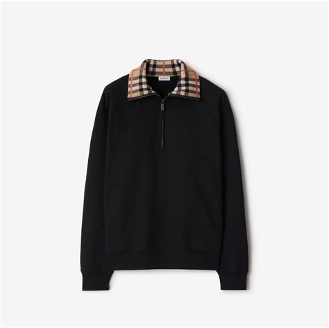 Check Collar Cotton Half-zip Sweatshirt in Black - Men | Burberry® Official