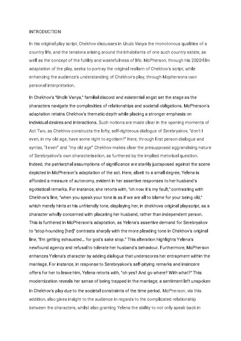 Analysis of Chekhov's "Uncle Vanya" vs. McPherson's Adaptation - Studocu