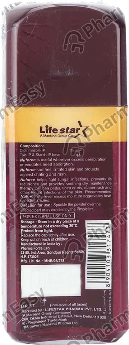 Nuforce 1 % Dusting Powder (75): Uses, Side Effects, Price & Dosage ...