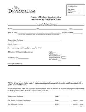 Fillable Online defiance Independent Study MBA Self-Designed - defiance ...