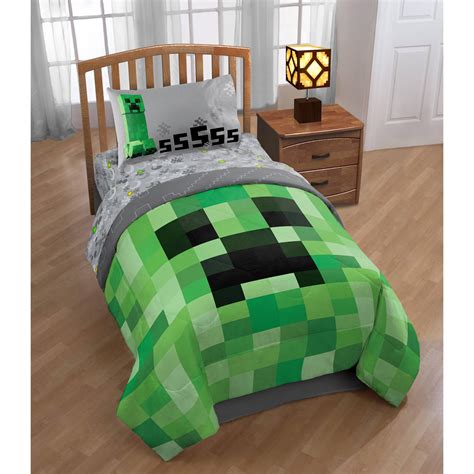 Minecraft Creeper 4 Piece Kids Twin Bed Set, 100% Microfiber, Green ...