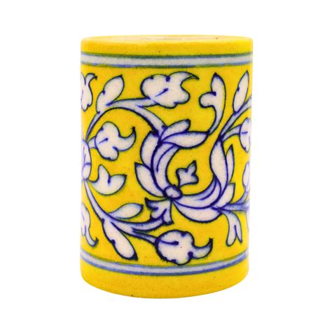 Blue Pottery Pen Holder - Yellow – Natriel