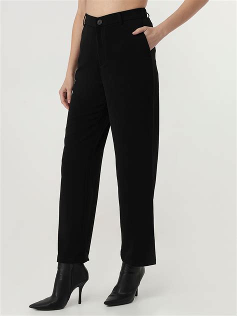 Buy Women Black High-Rise Straight Fit Korean Pants | Kraus Jeans