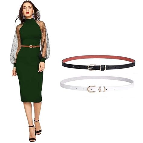 Buy STARFLYER Skinny Women Leather Belt for Dresses Thin Waist Belt for ...