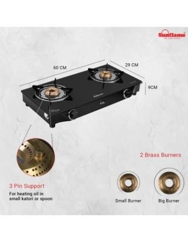 Sunflame Pride 2 Burner Manual Gas Stove Black