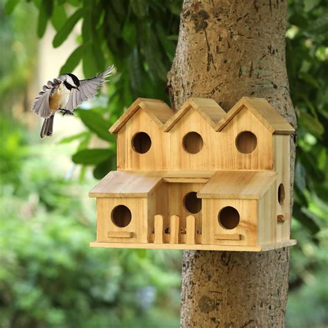 Amazon.com: HHWODB 8 Hole Bluebird Bird House, Traditional Design, Blue ...