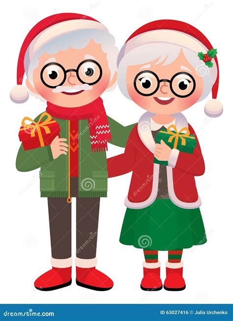 Senior Married Couple with Christmas Gifts Stock Vector - Illustration ...