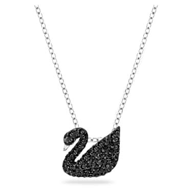 Swan pendant, Swan, Small, Black, Rhodium plated | Swarovski