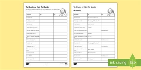Shakespearean Quote Worksheet: Beyond Secondary