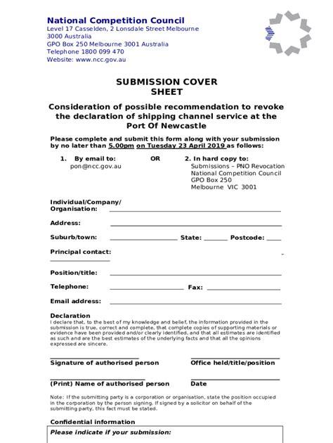 Submission cover sheet. Declaration submission guidelines Doc Template ...