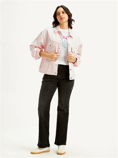 Women's Solid Pink Spread Collar Denim Trucker Jacket – Levis India Store