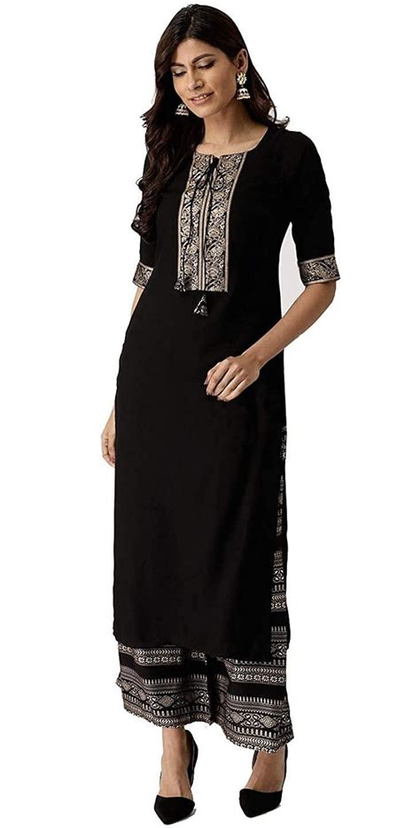 Buy Amayra Women's Rayon Kurti with Palazzos(Black) at Amazon.in