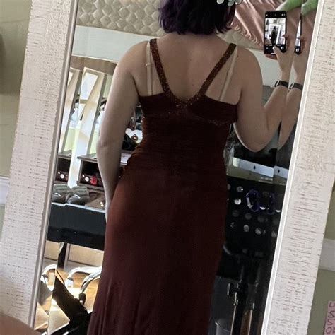 Brown floor length dress with satin and bead lining.... - Depop