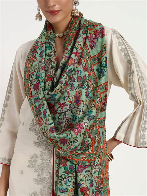 Women’s Kalamkari-Inspired Printed & Ari Embroidered Stole – 100% Fine ...