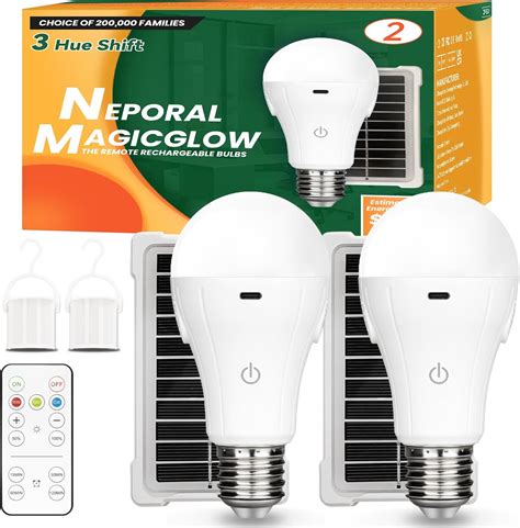Neporal MagicGlow Rechargeable Solar Light Bulbs with Remote, USB+Solar ...