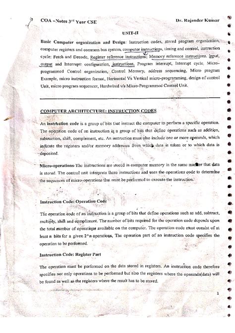 COA 3rd Year CSE - Unit 2: Basic Computer Organization and Design - Studocu