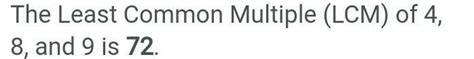 what is the LCM of 9,8,4 - Brainly.in
