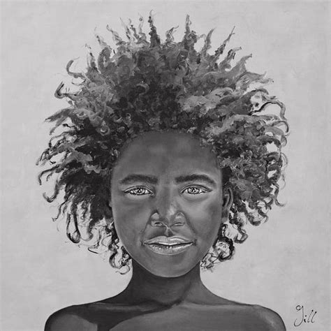 Afro Girl, black and white painting of African girl with beautiful afro ...