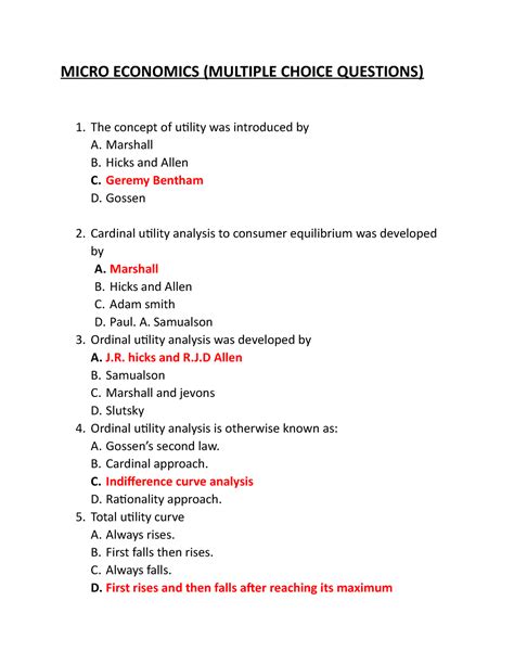 Micro Economics MCQ - Useful - MICRO ECONOMICS (MULTIPLE CHOICE ...