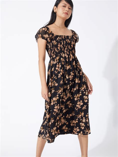 Buy Floral Smocked Midi Dress Online | The Label Life