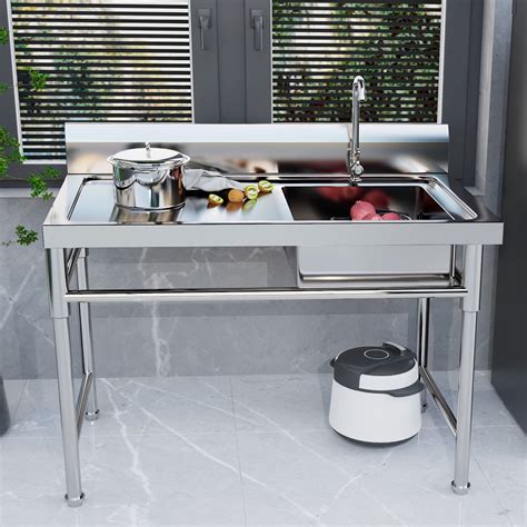 Single Bowl Commercial Kitchen Sink with Workbench,Stainless Steel ...