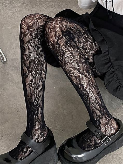 Women's Gothic Lace Patterned Tights - Sheer Fishnet Pantyhose for ...
