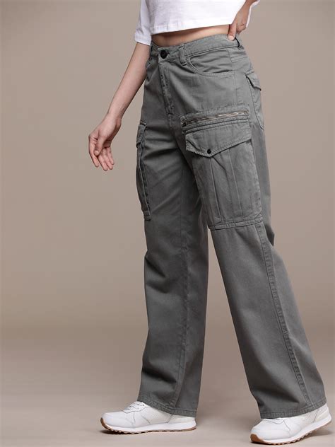 Buy Roadster Women Straight Fit Solid Cargos Trousers - Trousers for ...