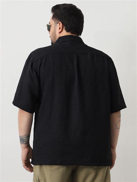 Plus Men's Black Cotton Half Sleeve Oversized Fit Textured Shirt with ...