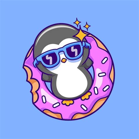 Cute penguin floating on donut swimming tires cartoon vector icon ...