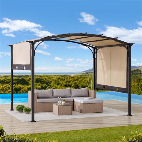 Sunjoy Lindt 9.5 x 11 ft. Outdoor Steel Arched Pergola with Adjustable ...