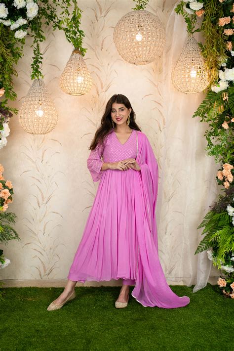 Buy Online In India | Lavender Pink Flared Anarkali | Label Shaurya ...