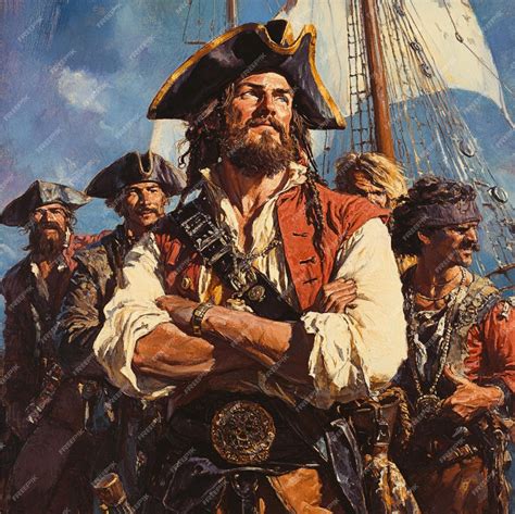 A depiction of the pirate Calico Jack Rackham with his crew | Premium ...