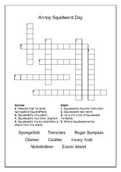 Annoy Squidward Day - February 15th Crossword Puzzle Word Search Bell ...