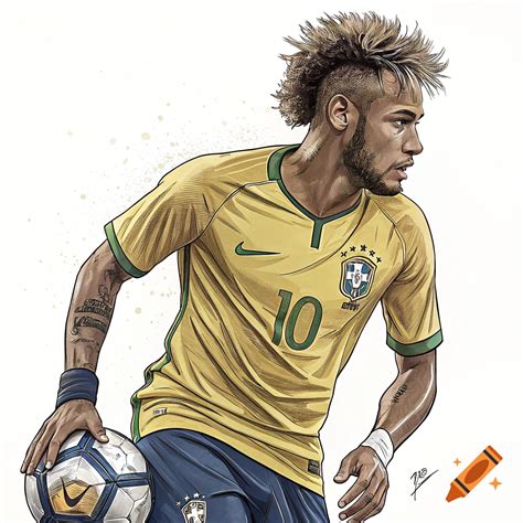 Illustration of soccer player Neymar in a yellow Brazil jersey holding ...