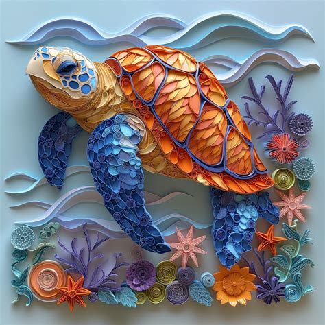 Colorful Sea Turtle Design in Paper Quilling Style - Digital Art - Etsy in 2025 | Quilled paper ...