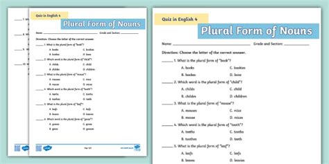 Grade 4 English Quiz - Plural form of nouns (teacher made)