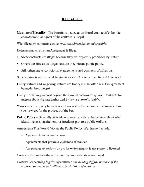 Illegality Chapter Notes - ILLEGALITY Meaning of Illegality. The ...
