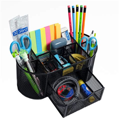 GloSo Black Metal Mesh Desk Organizer - 9 Compartment Stationary ...