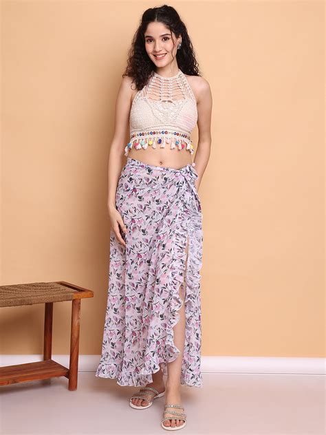 Secret Wish White Floral Georgette Swimwear cover-up sarong