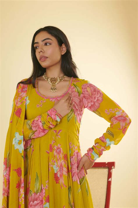 Floral Fiesta Lime Green printed Anarkali with Chooridar and Dupatta ...