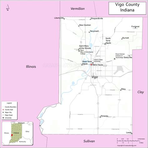 Vigo County Map, Indiana, USA - Know Where is Located, Cities& Towns ...