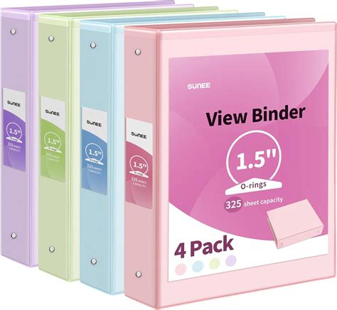 SUNEE 1.5 Inch Binders 3 Ring 4 Pack, Clear View 1 1/2 Inch Binders ...