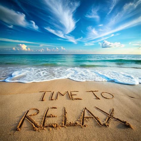 See related image detail. A beach with the words time to relax written in the sand | Premium AI-generated image