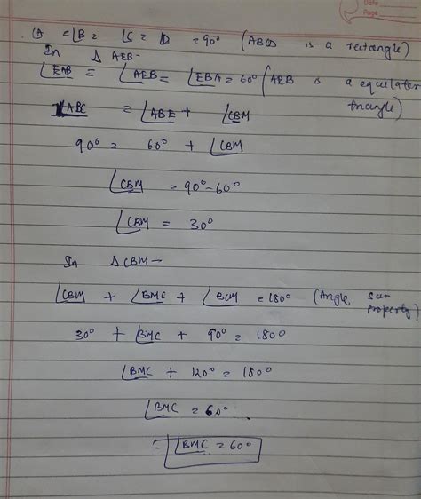 ABCD is a rectangleAB =20,BC=10triangle AEB is equilateral triangleM is ...