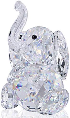 H&D Crystal Cute Elephant Figurine Collection Cut Glass Ornament Statue ...