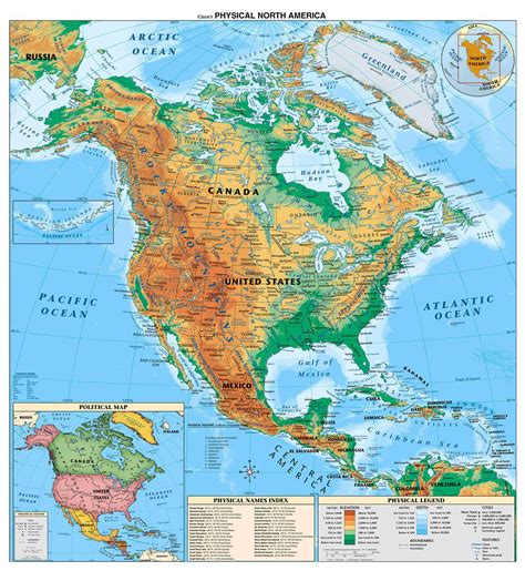 Detailed physical map of North and Central America | North America | Mapsland | Maps of the World