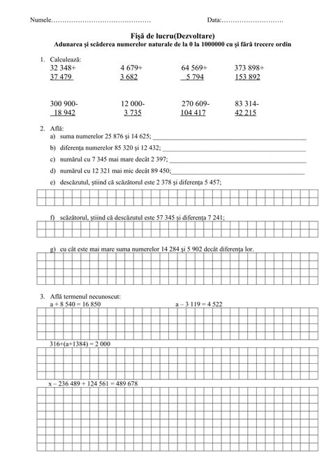 AcademiaABC – Fișă de lucru Clasa a IV-a Adunarea și scăderea numerelor ...