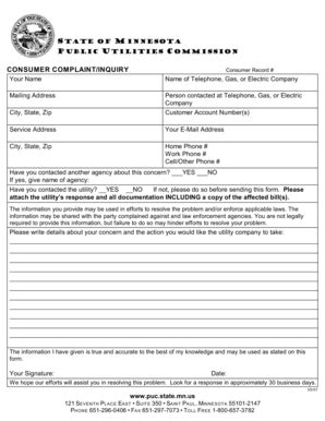 Minnesota Consumer Complaint Form - Blank Fillable Template | Fill Out ...