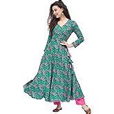 Buy Tissu Women's Viscose Rayon Floral Printed Flared Kurta with Front ...