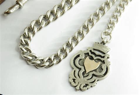 Antique Silver Pocket Watch Chain & Fob, 1912